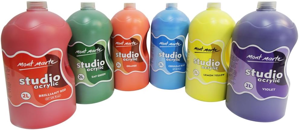 Mont Marte Discovery School Acrylic, 1/2 Gallon (2 Liter). Ideal for Students and Artists. Excellent Coverage and Fast Drying. Pump Lid Included. (Medium Yellow)