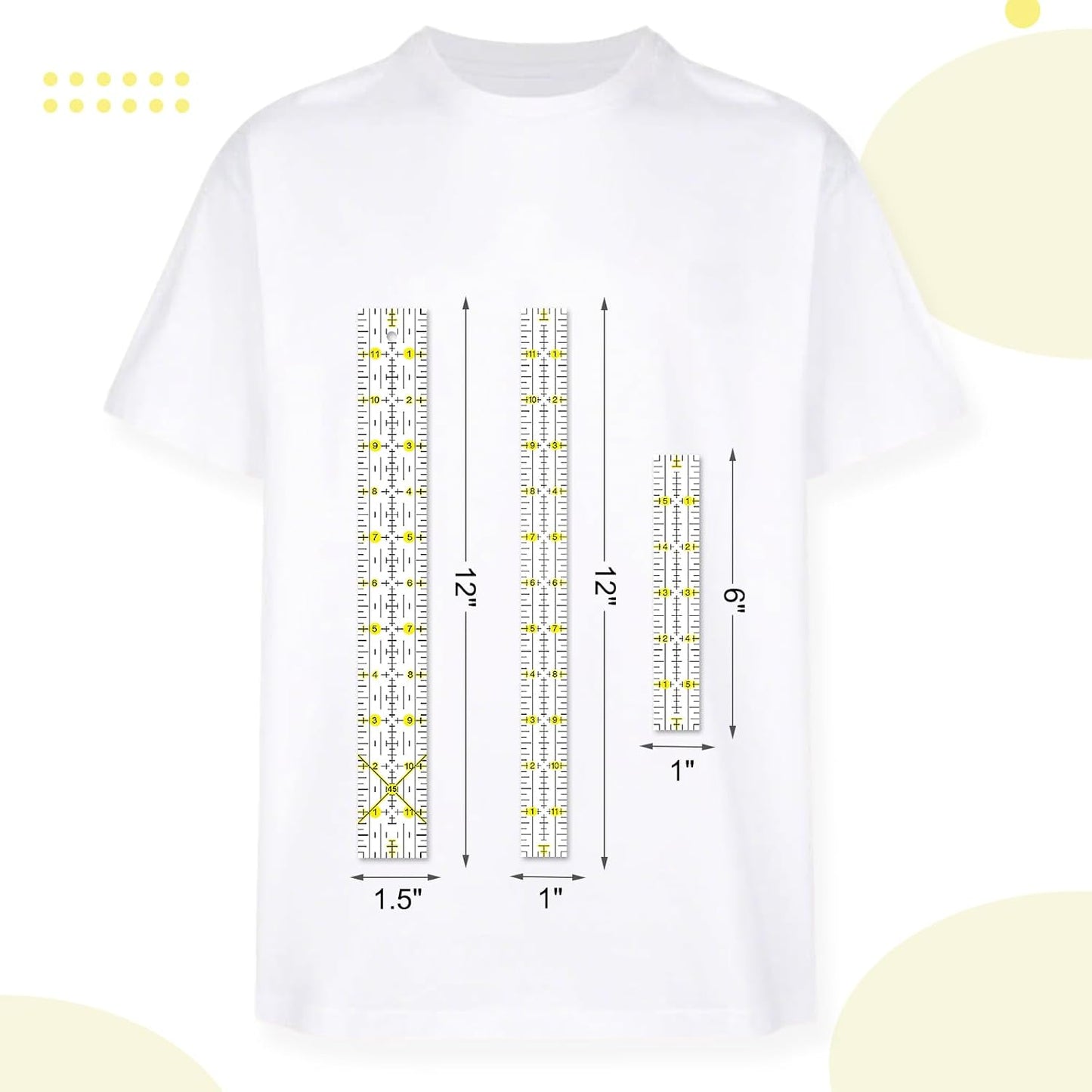 Quilting Ruler, 8 Piece Acrylic Quilting Templates, Sewing Ruler, Fabric Cutting Ruler with Non-Slip Rings, Quilting and Sewing (6"x17", 3"x17", 2"x16", 1.5"x12", 1"x12", 1"x6", 8"x3") (Yellow)