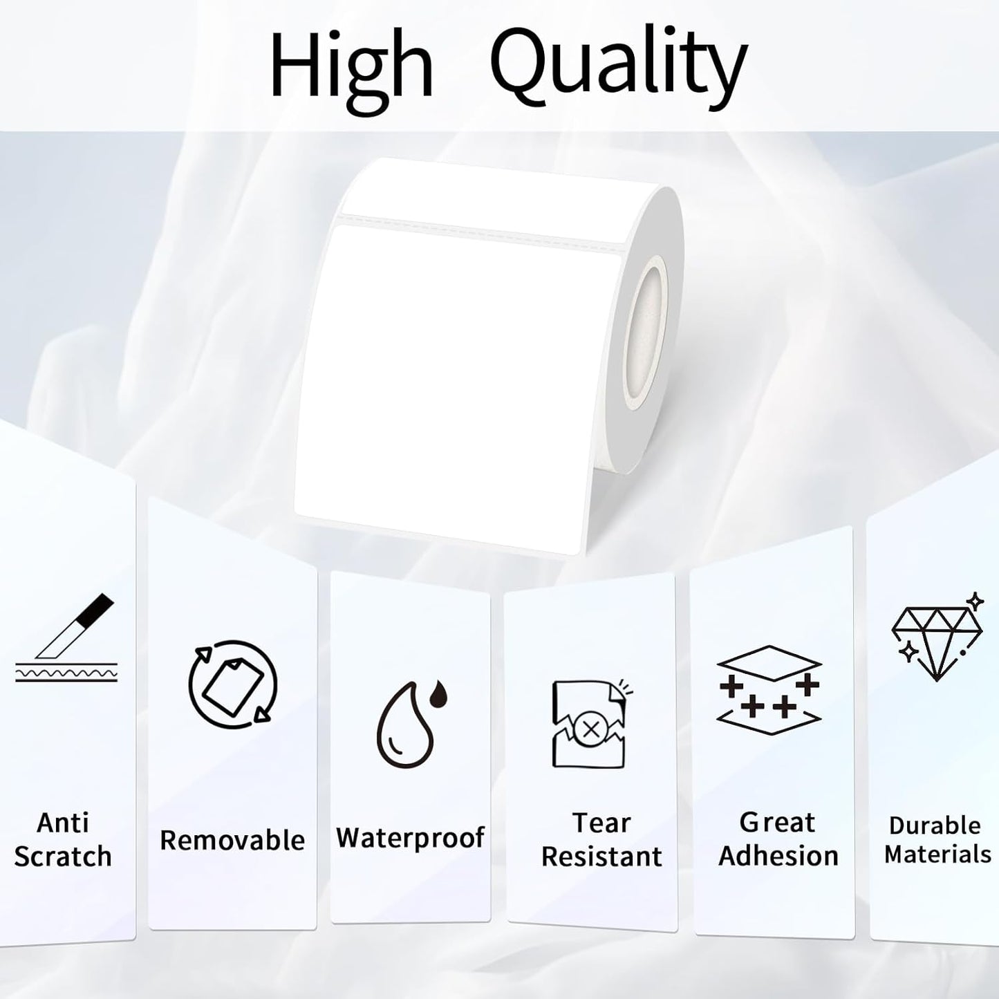 White Square Thermal Labels Stickers 3 x 3 Inch, Self-Adhesive Waterproof Square Direct Thermal Labels Stickers, Perforation Line Design- 300PCS