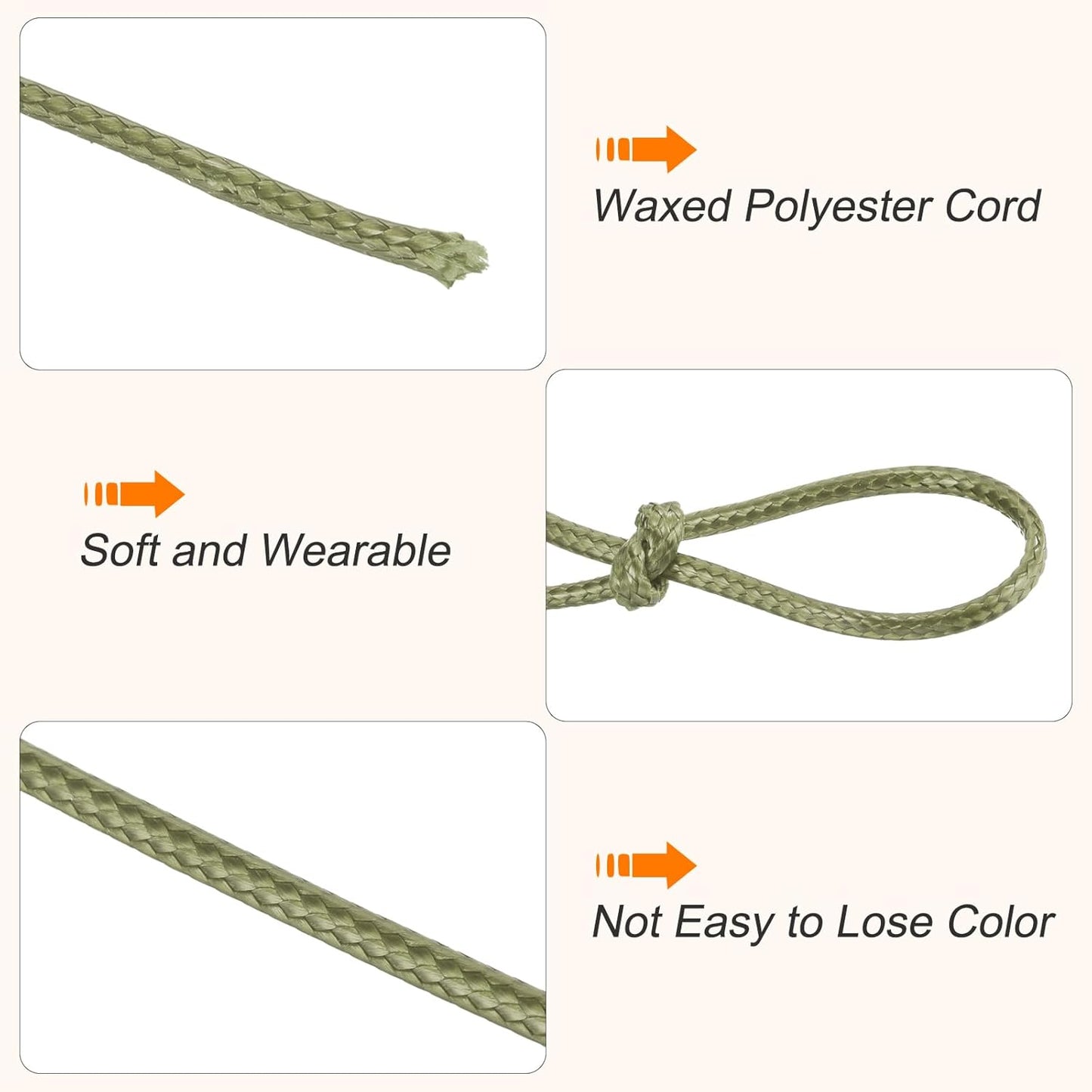 MECCANIXITY Waxed Cord 2.5mm Waxed Polyester Cord 87 Yard Wax String for Bracelet Making, Necklaces, Beading, Jewelry Making and DIY Crafts(Army Green)