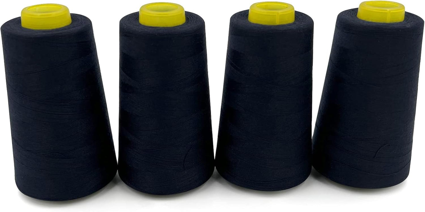 Tortoise 4 Cones of 3000 Yards Each Spool Thread for All Purpose, Serger, Overlock, Quilting, Sewing Machine - 100% Polyester - 40S/2 - Dark Navy Blue