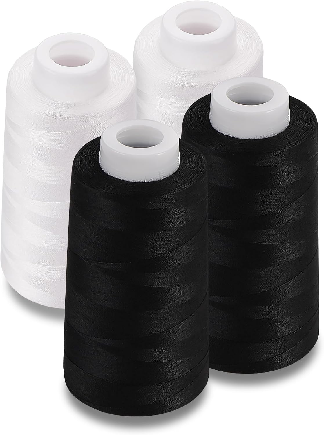 Serger Thread 4 Cones 3000 Yards Each Spool All Purpose Polyester Thread 40S/2 for Sewing, Serger, Overlock, Quilting, Piecing - Black+White
