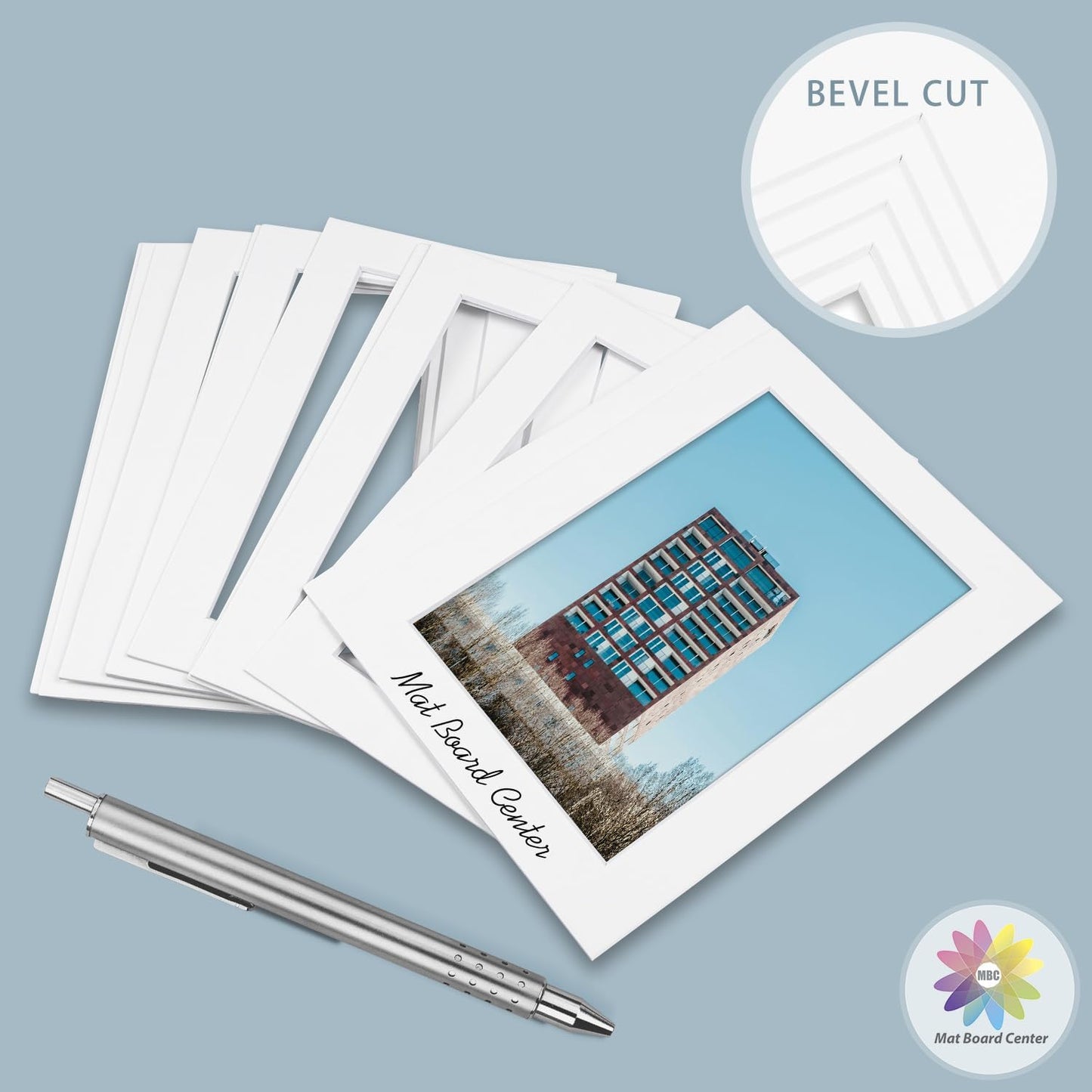 MBC Mat Board Center, 5 Pack 16x20 for 11x17 White Picture Mats Frame Mattes, Bevel Cut, Acid Free, 4-ply Thickness