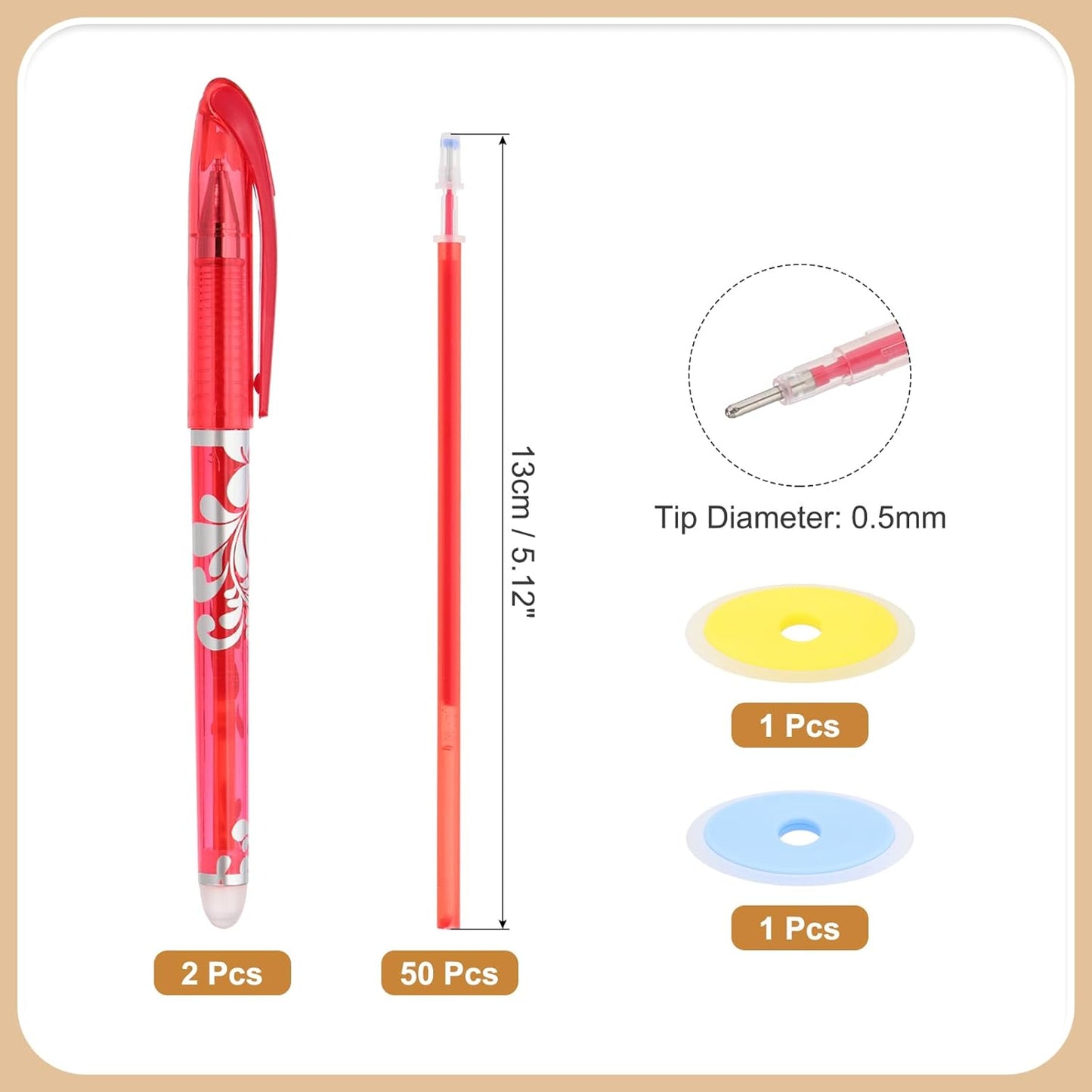 PATIKIL 2Pcs Erasable Gel Pens with 50 Refills & 2 Erasers, 0.5mm Heat Erasable Pens for Fabric Red Ink Fabric Marking Pen for Sewing Quilting Planner Writing