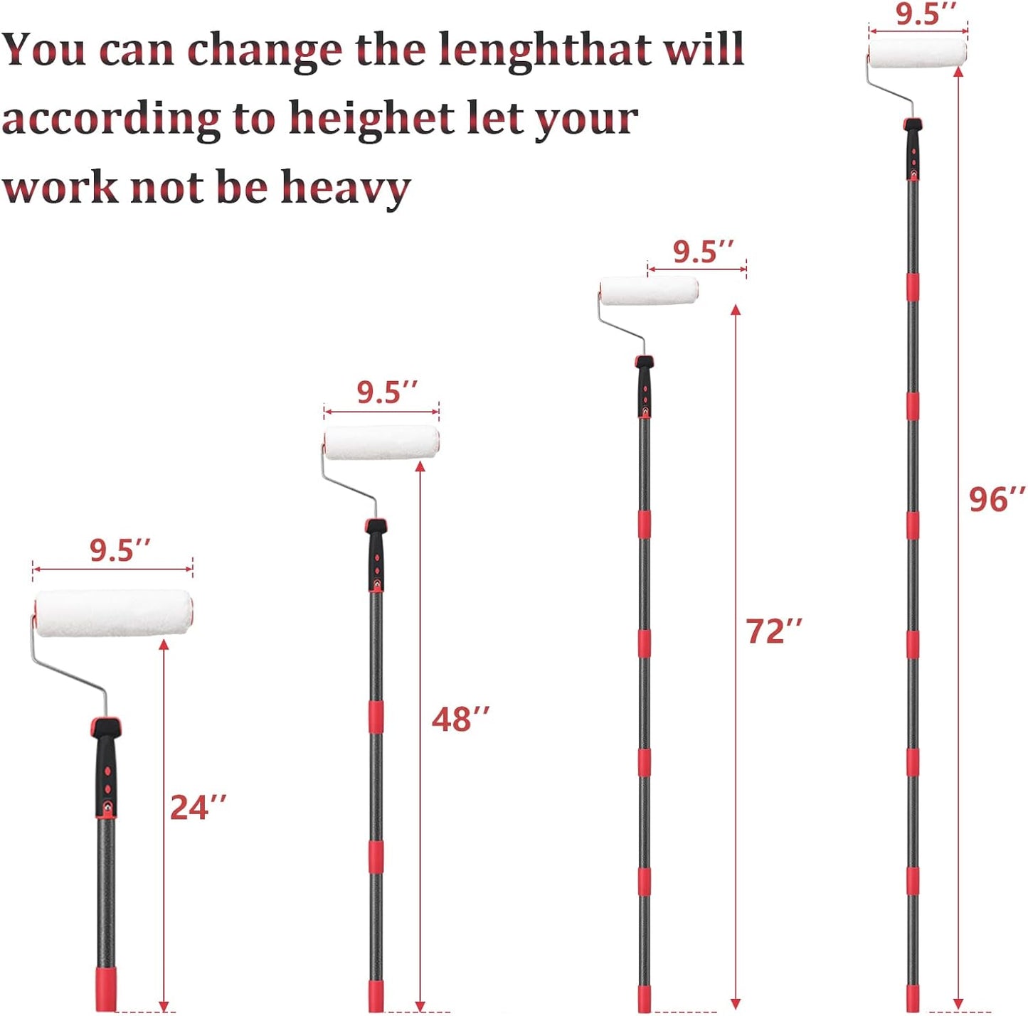 Multi-Function Paint Roller Kit - 72in Stainless Steel Pole, Mural Brush for Walls & Ceiling, No Drip, Grey