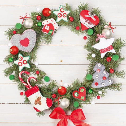 20-ct 13x13 Christmas Paper Decoupage Napkins, 3-Ply Servilletas Tissue Napkin for Dinner and Parties, Disposable Napkins (Wreath X)