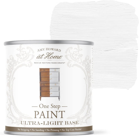 Amy Howard Home - One Step Paint - Weybridge White 32 oz Quart - Eco-Friendly, All in one Chalky Finish Paint Durable Cabinet, Furniture, Home Decor, Crafts and more. Built in Primer and Top Coat. No