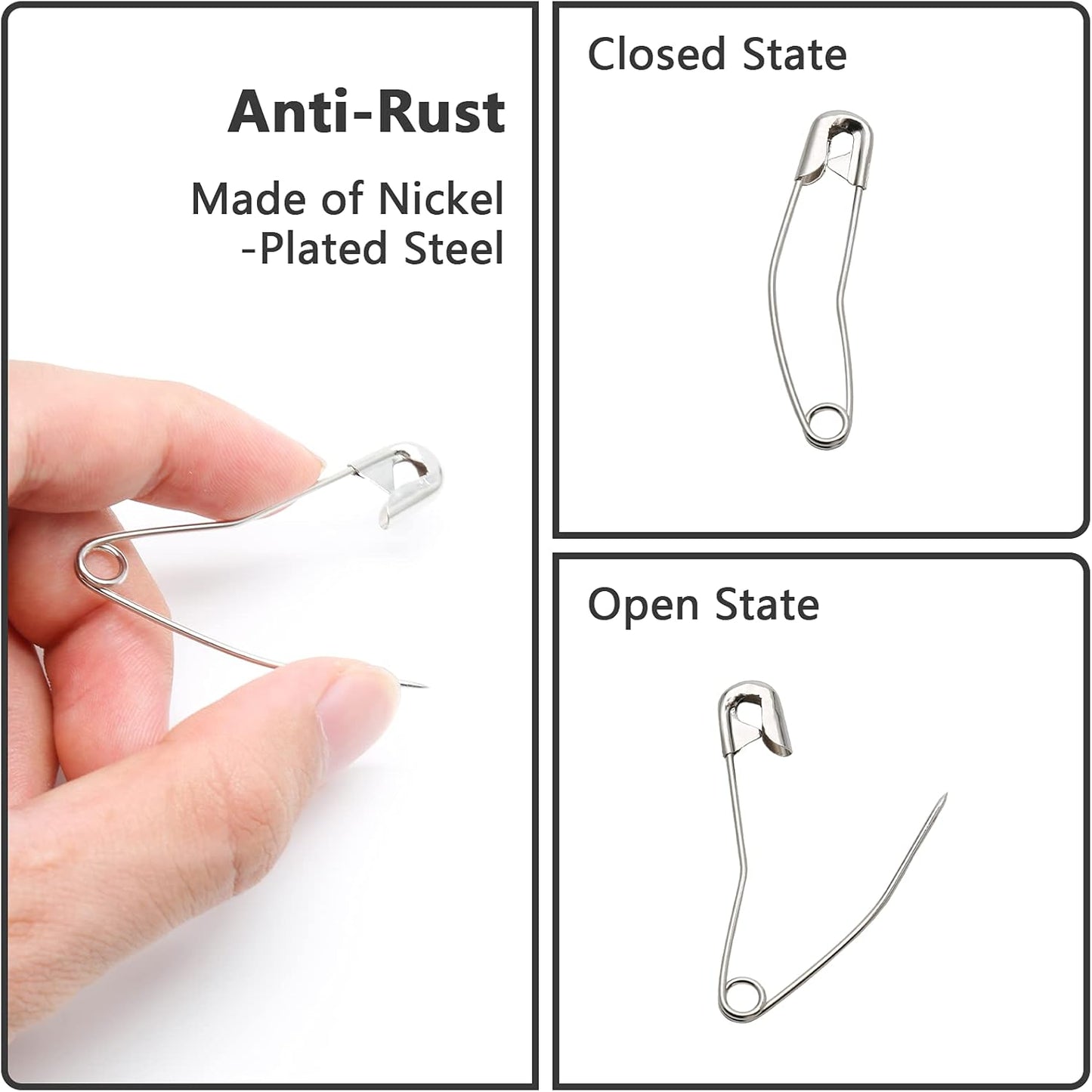 100Pcs Curved Safety Pins Size 3, 2" / 50mm Quilting Basting Pins, Bent Safety Pins for Quilting and Knitting (Sliver)