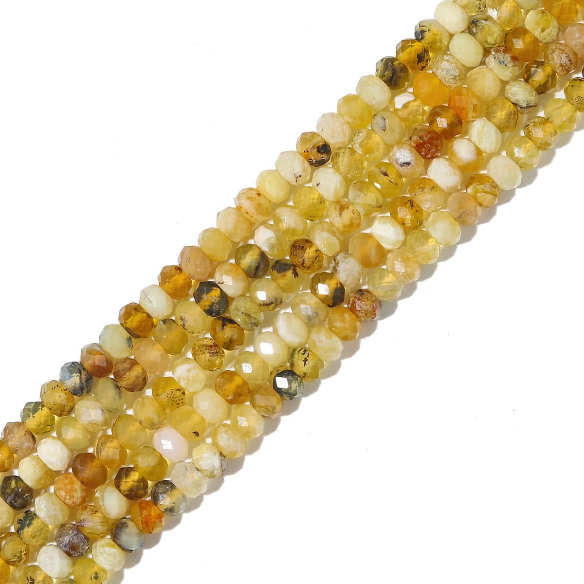 Natural Yellow Opal Beads 4x2mm 120pcs Faceted Rondelle Loose Semi Gemstone Beads for Jewelry Making Design