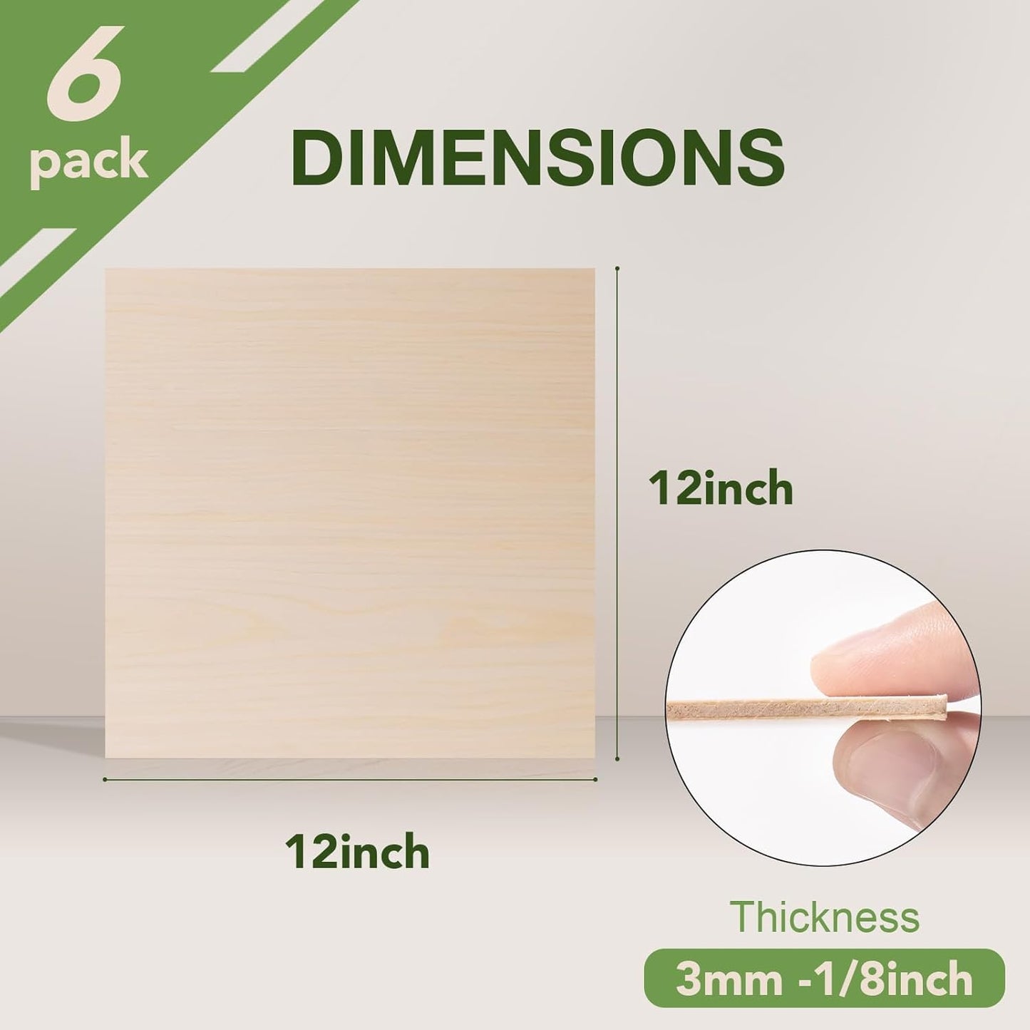 6 Pack Maple Plywood Sheets, 12 x 12 x 1/8 Inch, 3mm Plywood for Laser Cutting, Thin Unfinished Wood Sheets for Architectural Models, Wood Burning and DIY Crafts