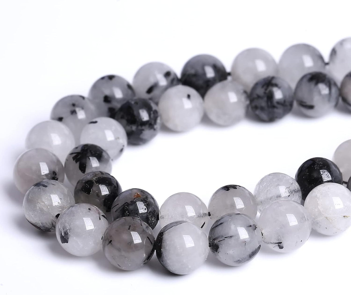 90pcs 4mm AAA Natural Black Quartz Rutilated Beads Round Loose Beads for Jewelry Making DIY Bracelet Crystal Energy Healing Power Stone (Black Rutilated Quartz Crystal, 4mm)