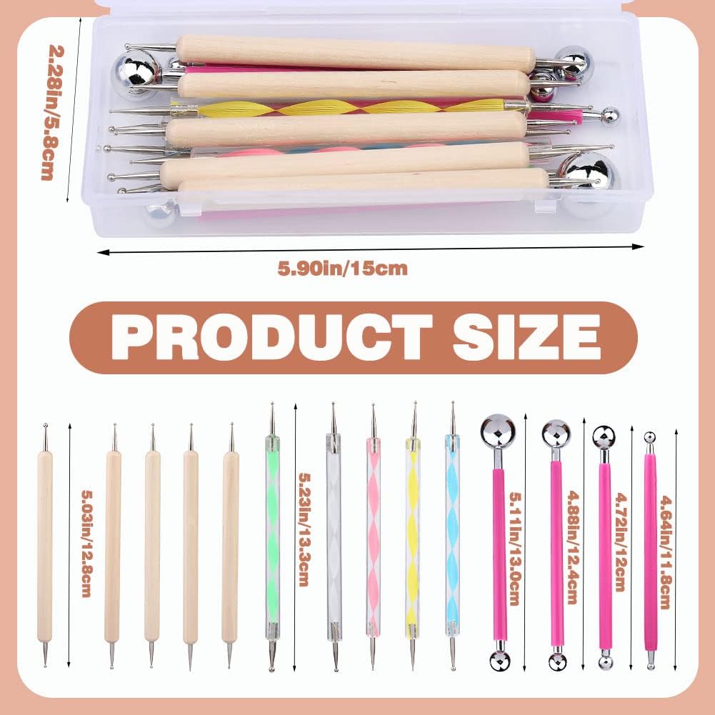 14 PCS Dotting Tools Ball Styluses with Box, Dotting Tools Set Rock Painting, Pottery Clay Modeling Embossing Nail Art