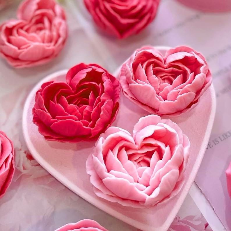 2Pack Heart Candle Mold, Heart Rose Silicone Molds for Candles, Rose Candle Molds for Resin Soap Candle Clay Craft & Home Decor.
