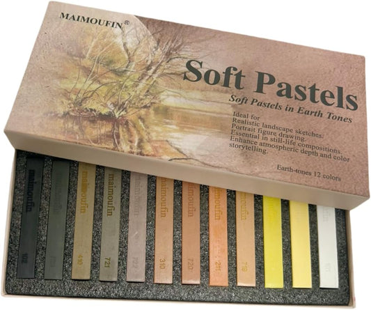 12-Pack Earth Tone Square Soft Pastels Water-Soluble Blendable Artist Drawing Pastels Set for Artists & Hobbyists Drawing, Painting & Sketching (Brown)