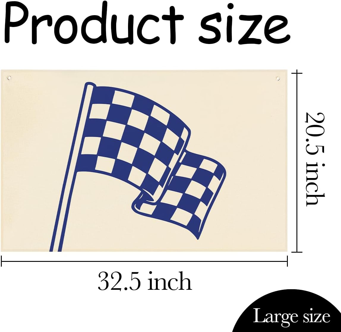 Boy Room Decor,Playroom Decor,Little Racer Dude Race Car Room Canvas Banner,Buffalo Plaid Racing Flag Hanging Flag Banner Perfect for Kids Nursery and Playroom Wall Decor,Racing Enthusiast Gifts