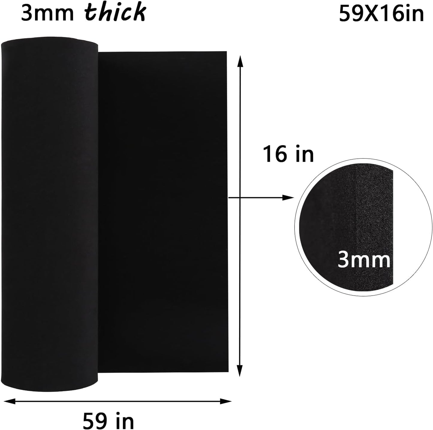 AMZQNART EVA Foam 3mm, Cosplay Foam 16x59 inch Black, for Craft Projects Cosplay Costumes, Fake Weapons, Decorations, Christmas, Easter, Thanksgiving, etc, High Density 90 kg/m³.