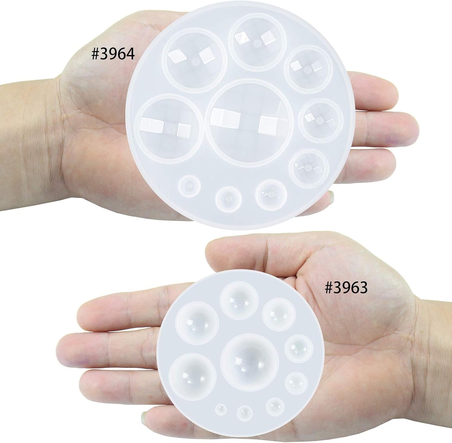 Mini Dome Cabochon Gemstone Pastry Silicone Mold for Cake Decoration, Cupcake Topper, Polymer Clay, Crafting, Resin Epoxy, Jewelry Making 2 Bundle Circle and Faceted, 20-Cavity