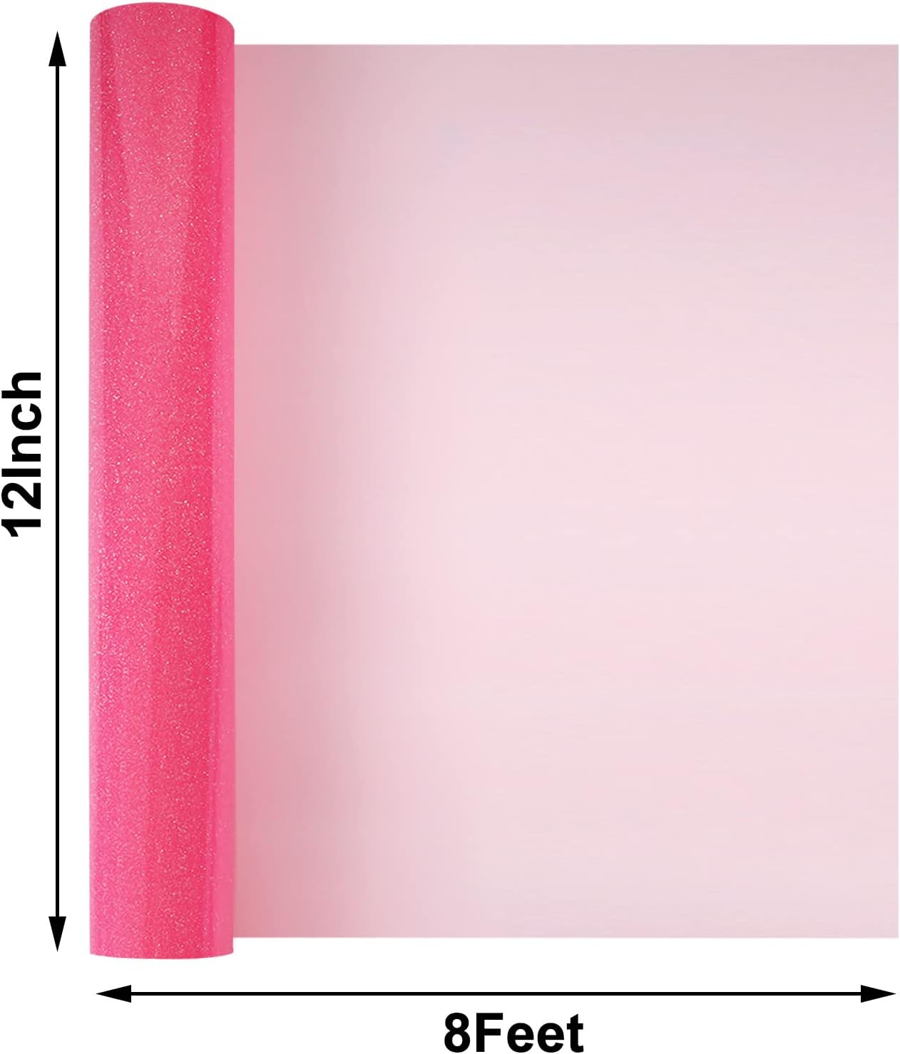 FUNKAKA Glitter Fluorescent Pink HTV Heat Transfer Vinyl Rolls, 12" x 8ft PU Iron on Vinyl for T-Shirts Glitter HTV Vinyl for All Cutter Machines Easy to Cut & Weed for DIY Design