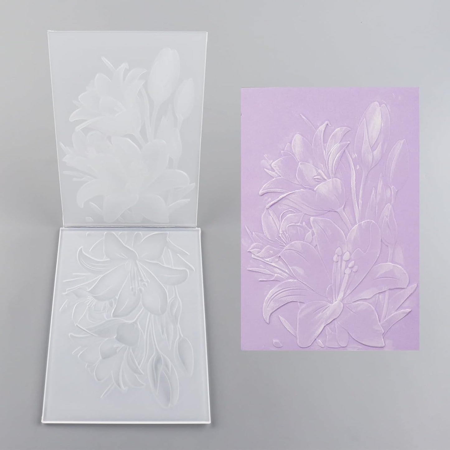 BAOFALI 3D Embossing Folder for Card Making,Lily Flowers Clear Plastic Texture Fades Embossing Folder Template for Scrapbooking and Other Paper Craft Album Stamps DIY Decoration 6.3" L x 4.5" W