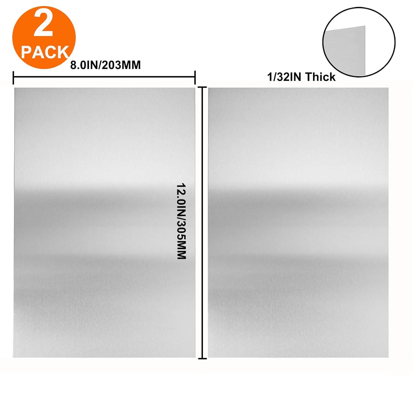 2Pcs 430 Stainless Steel Sheet Metal 8" x 12" x 1/32" Inch Metal Plates for Magnetic Mount Board Wall 20GA(0.80MM) 430 Stainless Steel Shim Stock Plates Metal Sheets for Crafting, Kitchen, Office
