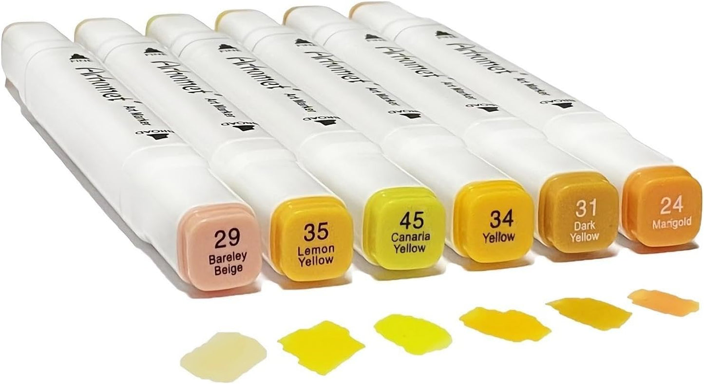 6 Colors Yellow Alcohol Markers Set, Dual Tips Art Markers Drawing Sketched Double Tipped for Adults Kids(Yellow)