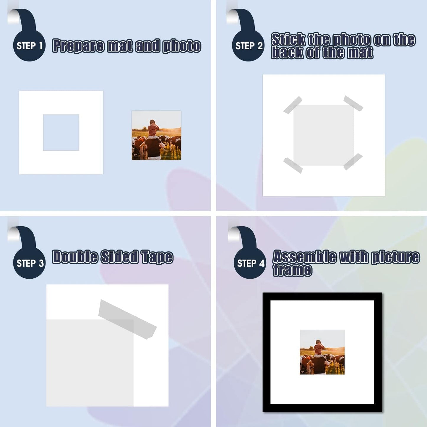 Mat Board Center, Pack of 20, 8x8 for 4x4 White Photo Picture Mats - Acid Free, 4-ply Thickness, White Core - for Pictures, Photos, Framing