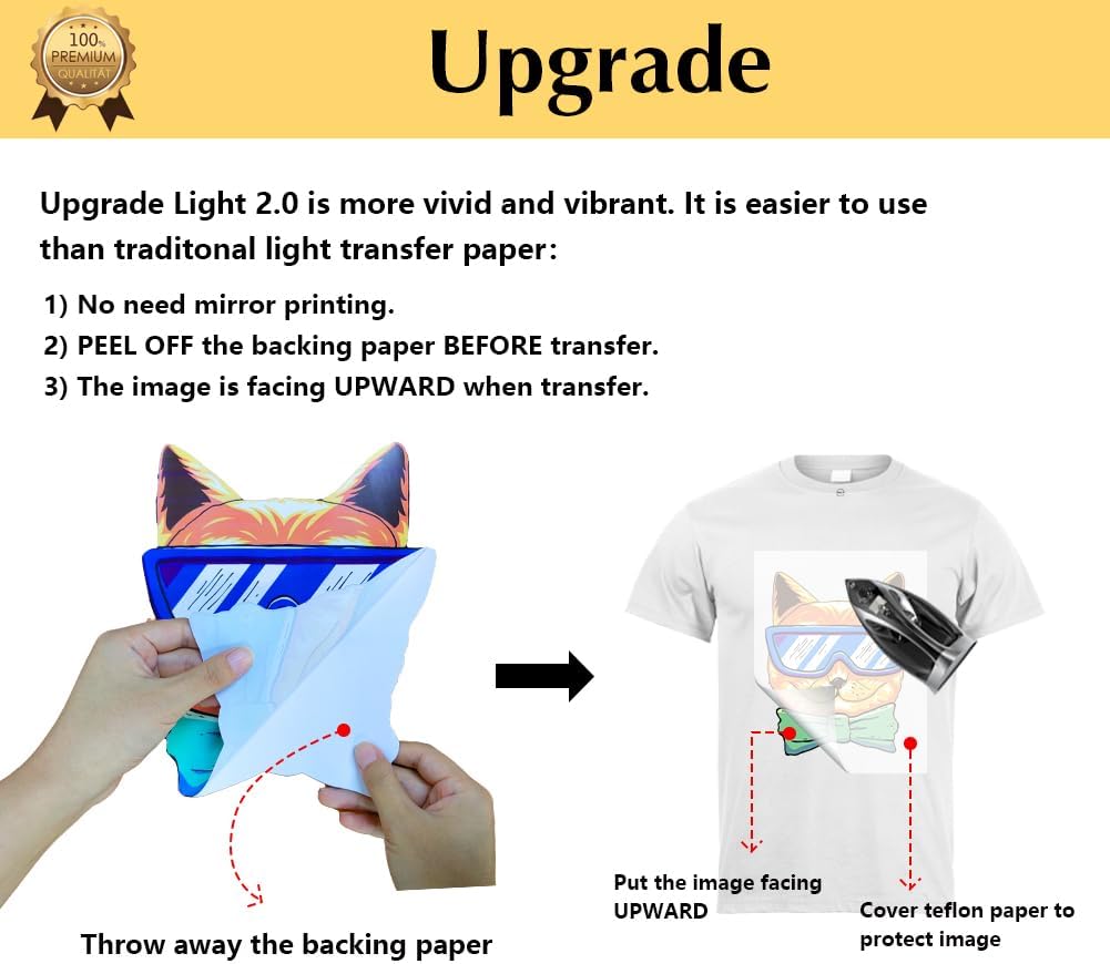 TransOurDream Upgraded Iron on Heat Transfer Paper for T Shirts (30 Sheets, 8.5x11") Iron on Transfers for Light Fabric Printable Heat Transfer Vinyl for Inkjet Printer (L2-30)