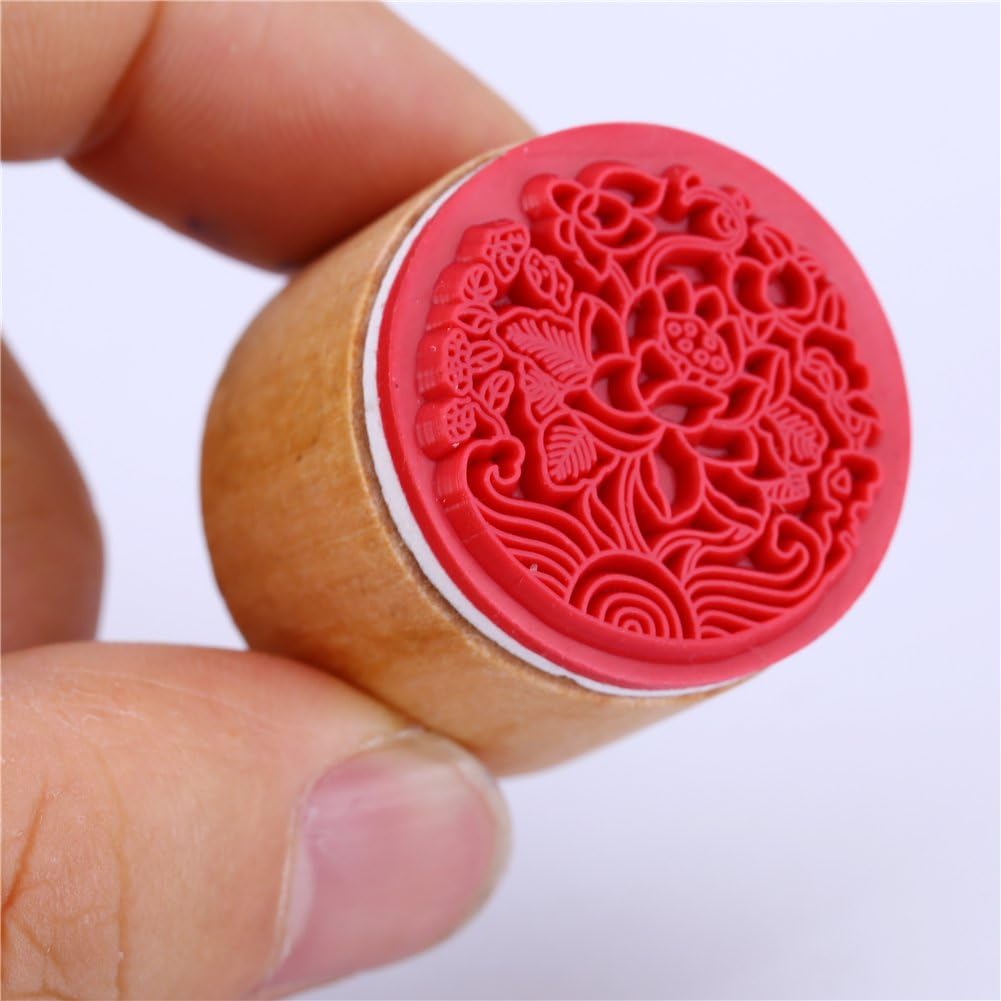 CCINEE 6pcs Round Rubber Stamps Floral Pattern Wooden Stamps for Christmas Scrapbooking Cards and Crafts Making