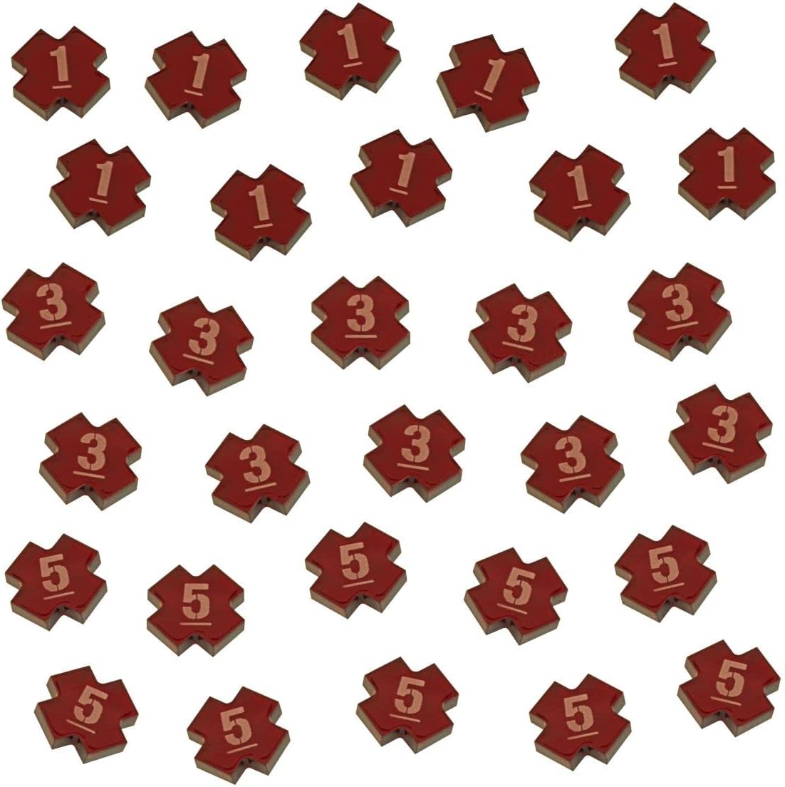 LITKO Wound Token Set Numbered 1, 3, and 5, Compatible with Warhammer: Kill Team 2nd Edition, Translucent Red (30)