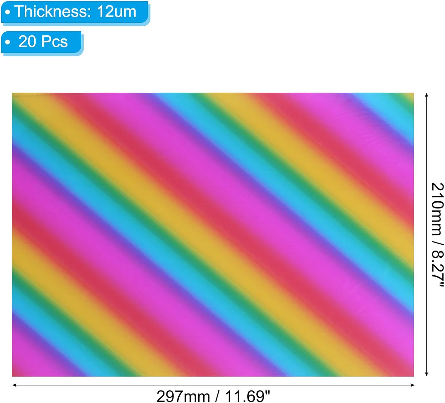 PATIKIL 11.7x8.3" Hot Stamping Foil Paper Sheet, 20 Sheets A4 Heat Transfer Hot Stamping Paper Foil for Leather DIY Logo Decor Craft Gift Package Scrapbook Card, Tilt Colorful