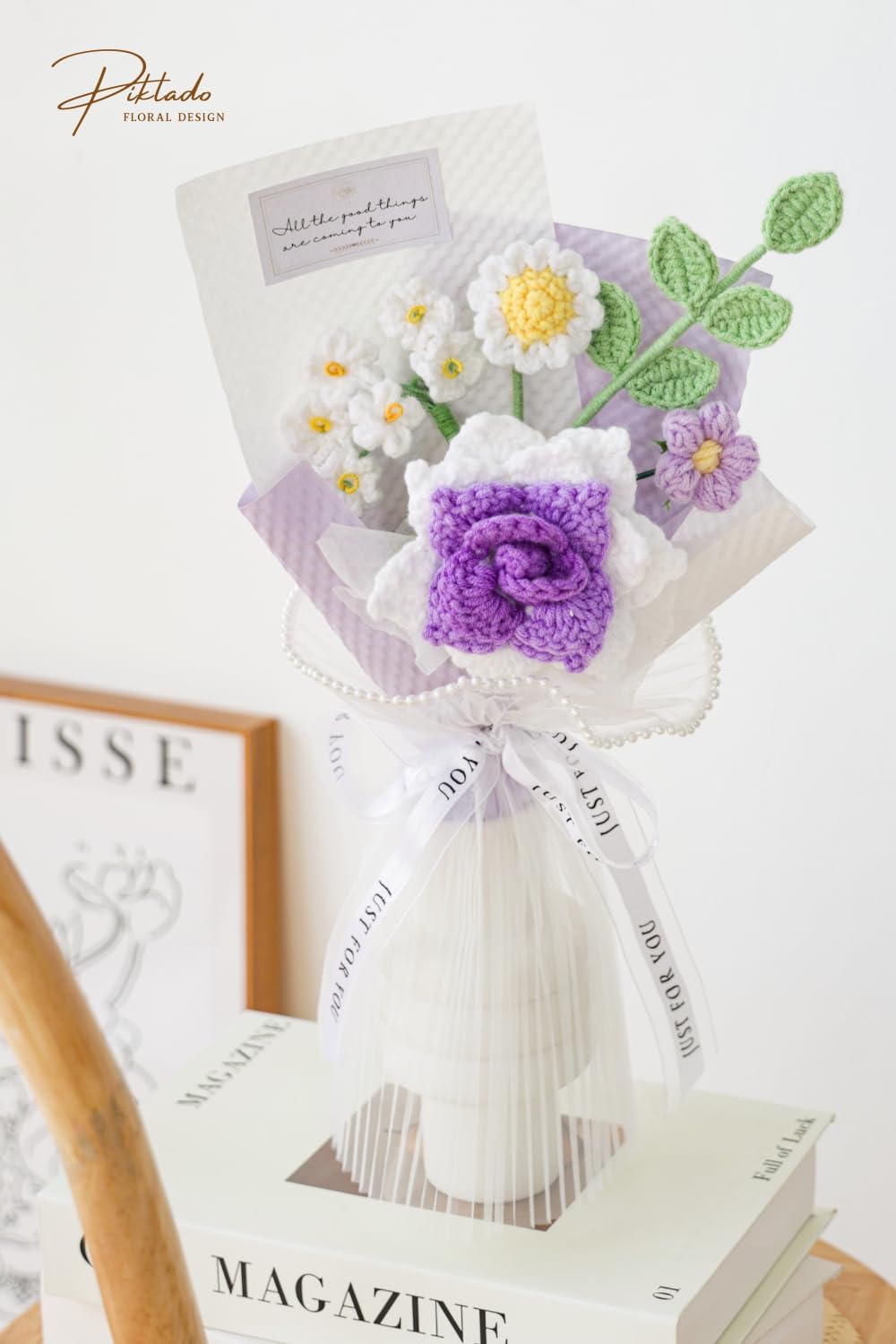 Handmade Crochet Rose Daisy as a Gift for Lover, Family,Friends. Crochet Bouquet, Crocheted Yarn Flowers, Artificial Flower Finished Bouquet