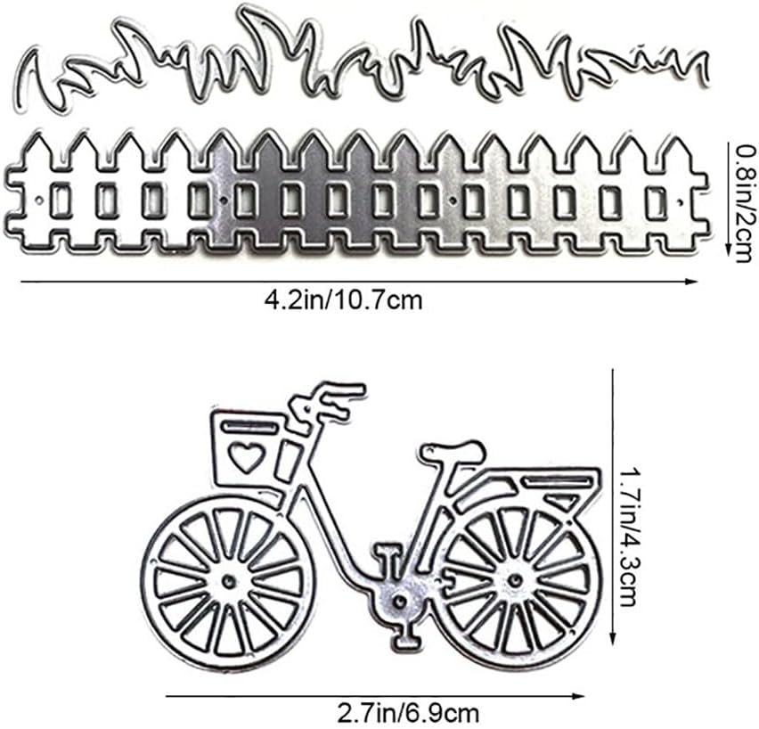 Grass Fence and Bike Metal Cutting Dies,Grass Bush Fence Die Cuts for Paper Card Making, Grass Fences Embossing Dies for Scrapbooking DIY Album Decorative