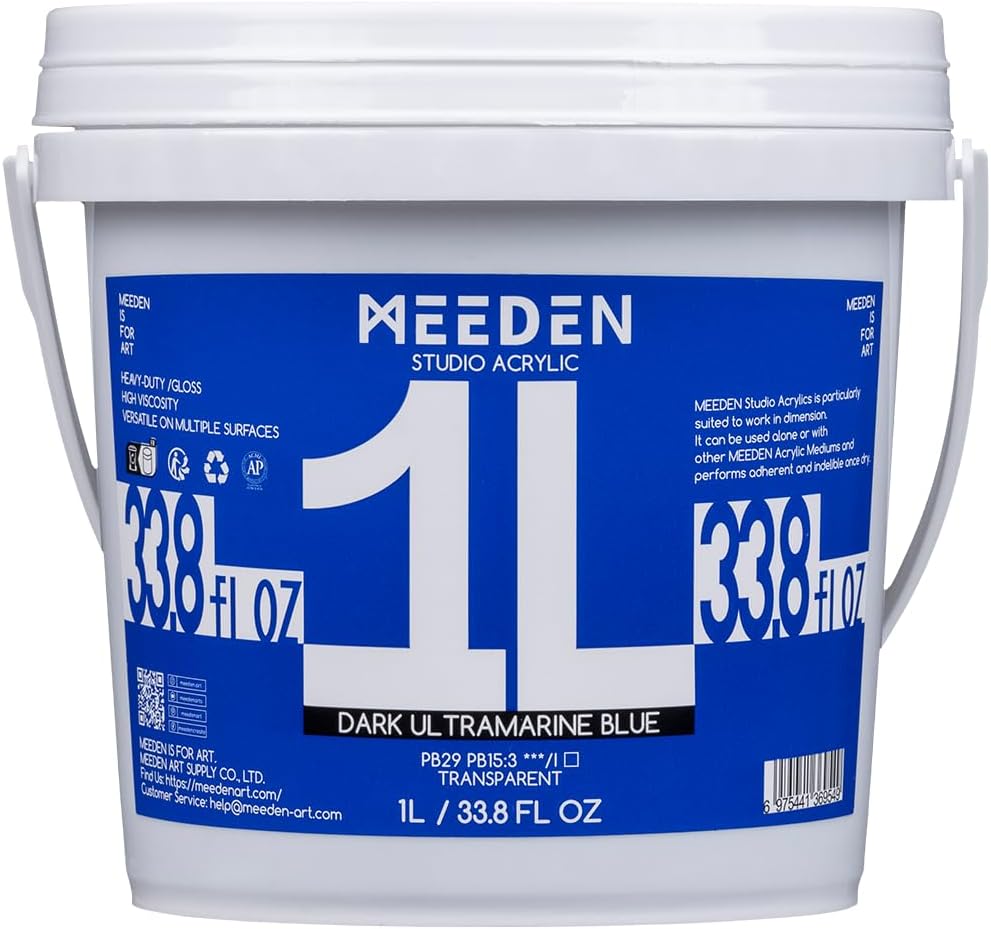 MEEDEN Dark Ultramarine Blue Acrylic Paint: 1 L /33.8 oz Heavy Body Gloss Non-Toxic - Thick Art Paints for Canvas Crafts Wood Metal Plastic Wall