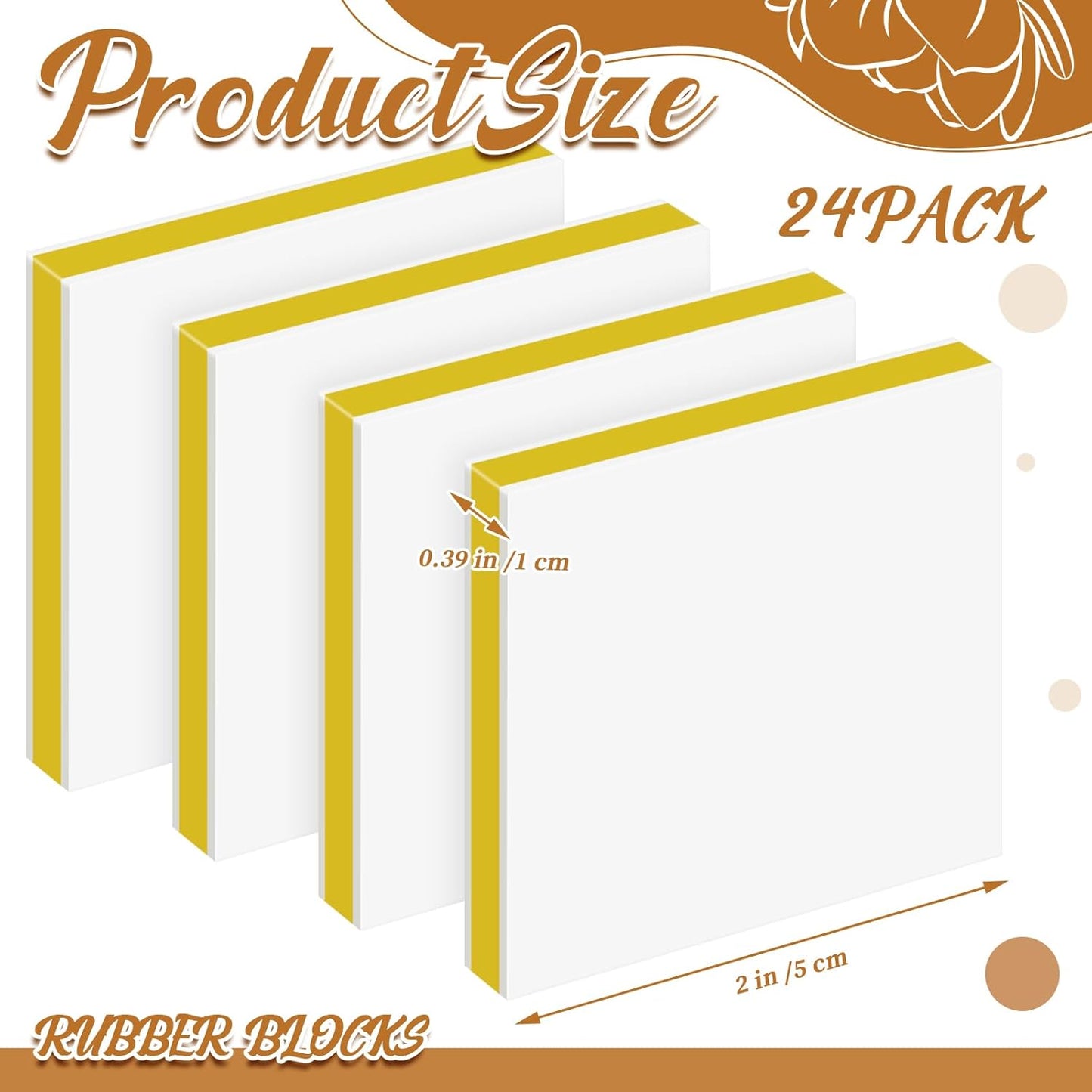 Frienda 24 Pcs 2" x 2" Rubber Carving Blocks Linoleum Blocks for Printmaking, Stamp Making, DIY Crafting, Scrapbook, Painting, Soft and Easy to Carve (White Yellow)