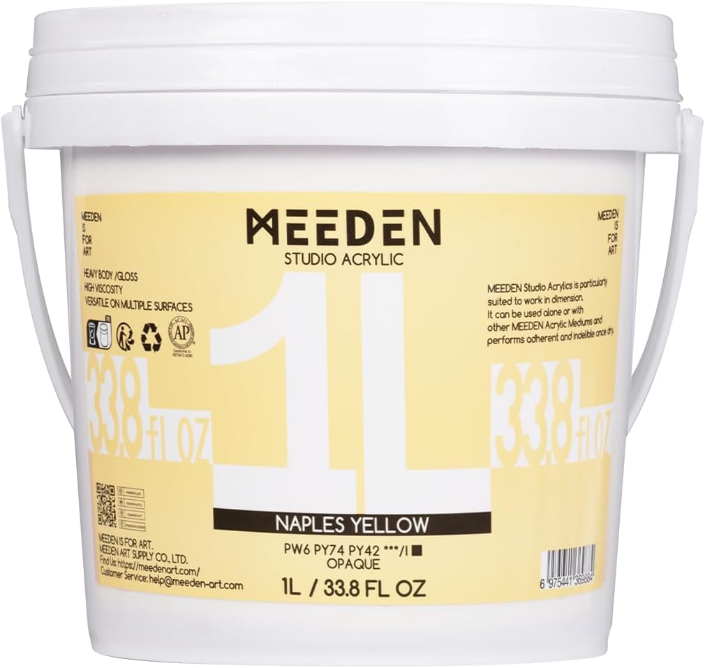 MEEDEN Naples Yellow Acrylic Paint: 1 L /33.8 oz Heavy Body Gloss Non-Toxic - Thick Art Paints for Canvas Crafts Wood Metal Plastic Wall