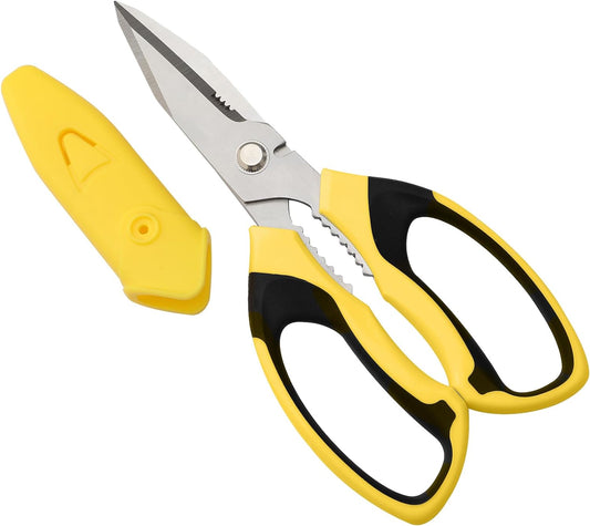 Utility Scissors Heavy Duty: sharp Scissors All Purpose heavy duty, Easy Cutting Carpet, Cardboard, Wires, Leather, Fabric（8'' Yellow）