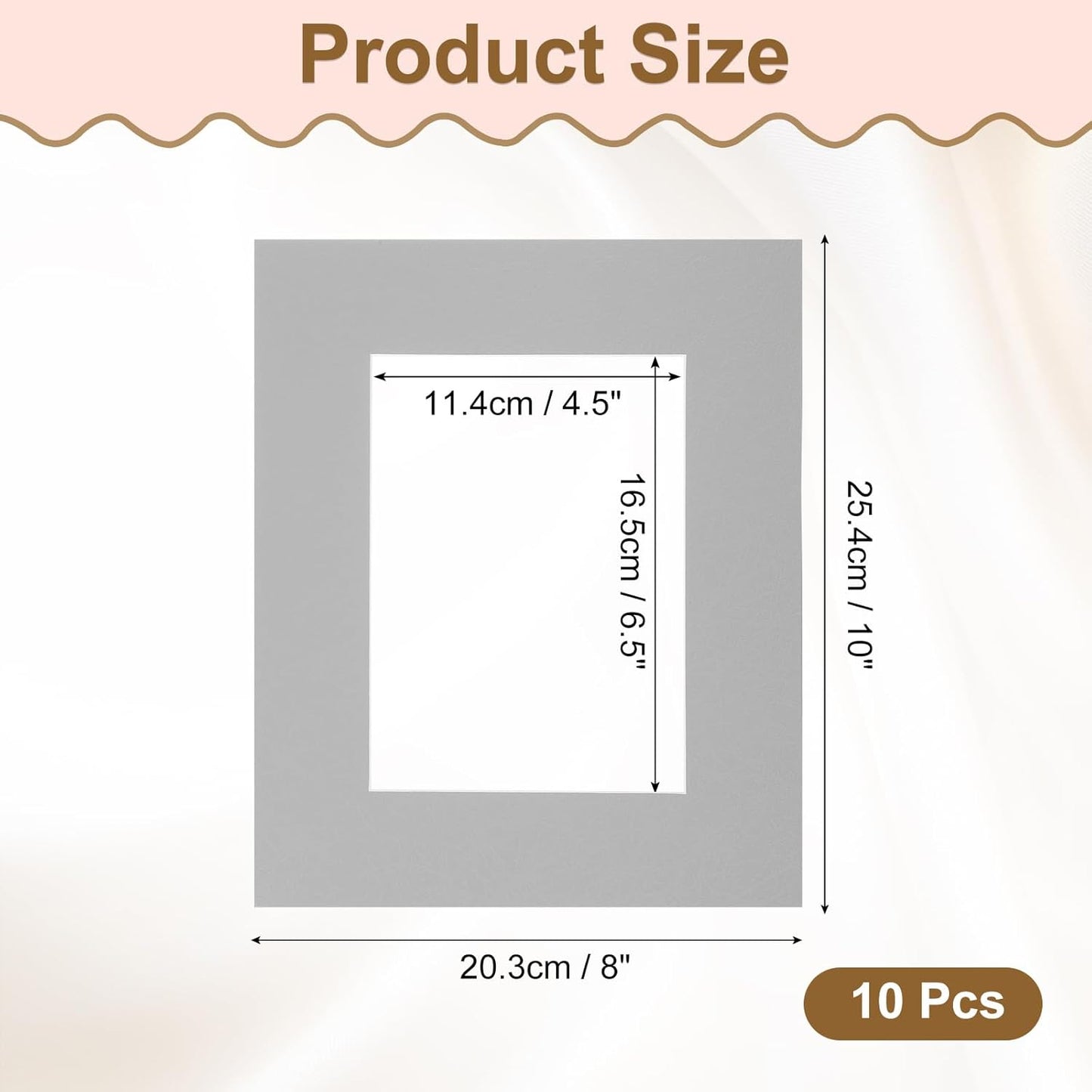uxcell 10Pcs Picture Mats, 8 x 10 Mat Board Center for 5 x 7 Pictures Acid Free White Core Bevel Cut Frame Mattes for Display Art Measuring, Gray