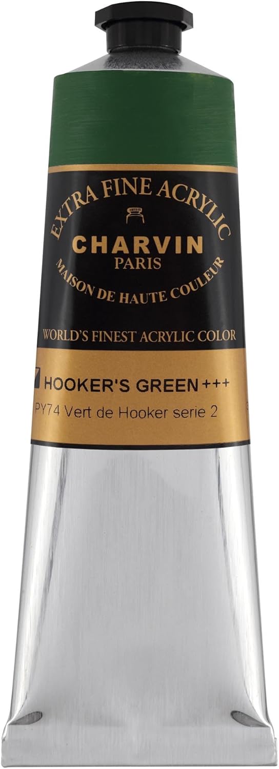 Charvin Extra Fine Professional Acrylic Paint - Hooker's Green, 150ml Tube, Triple-Milled, Lightfast Pigments, Open Stock Artist Acrylic Paints in Nature-Inspired Hues