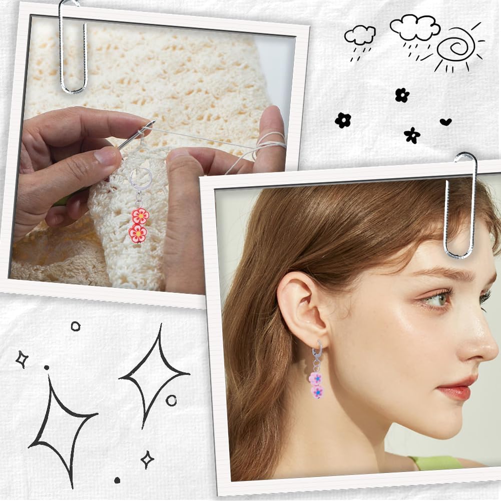 SUNNYCLUE 1 Box 20Pcs Knitting Stitch Markers Polymer Clay Flower Beads Cute Charms Removable Locking Crochet Marker Clip on Crocheting Charms for Sewing Weaving Knitting Yarns DIY Craft Supplies