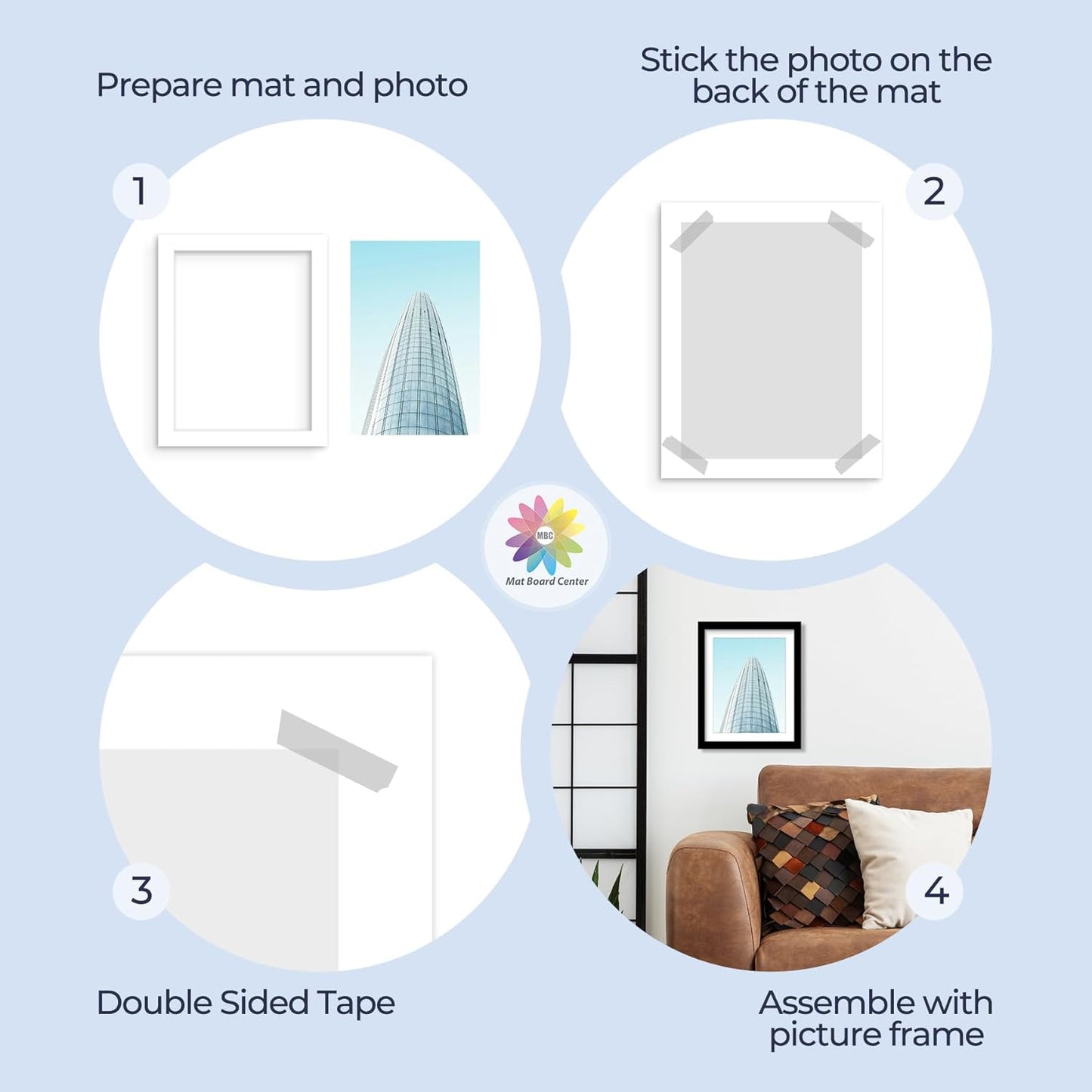 MBC Mat Board Center, 10 Pack 8x10 for 7x9 White Picture Mats Frame Mattes, Bevel Cut, Acid Free, 4-ply Thickness