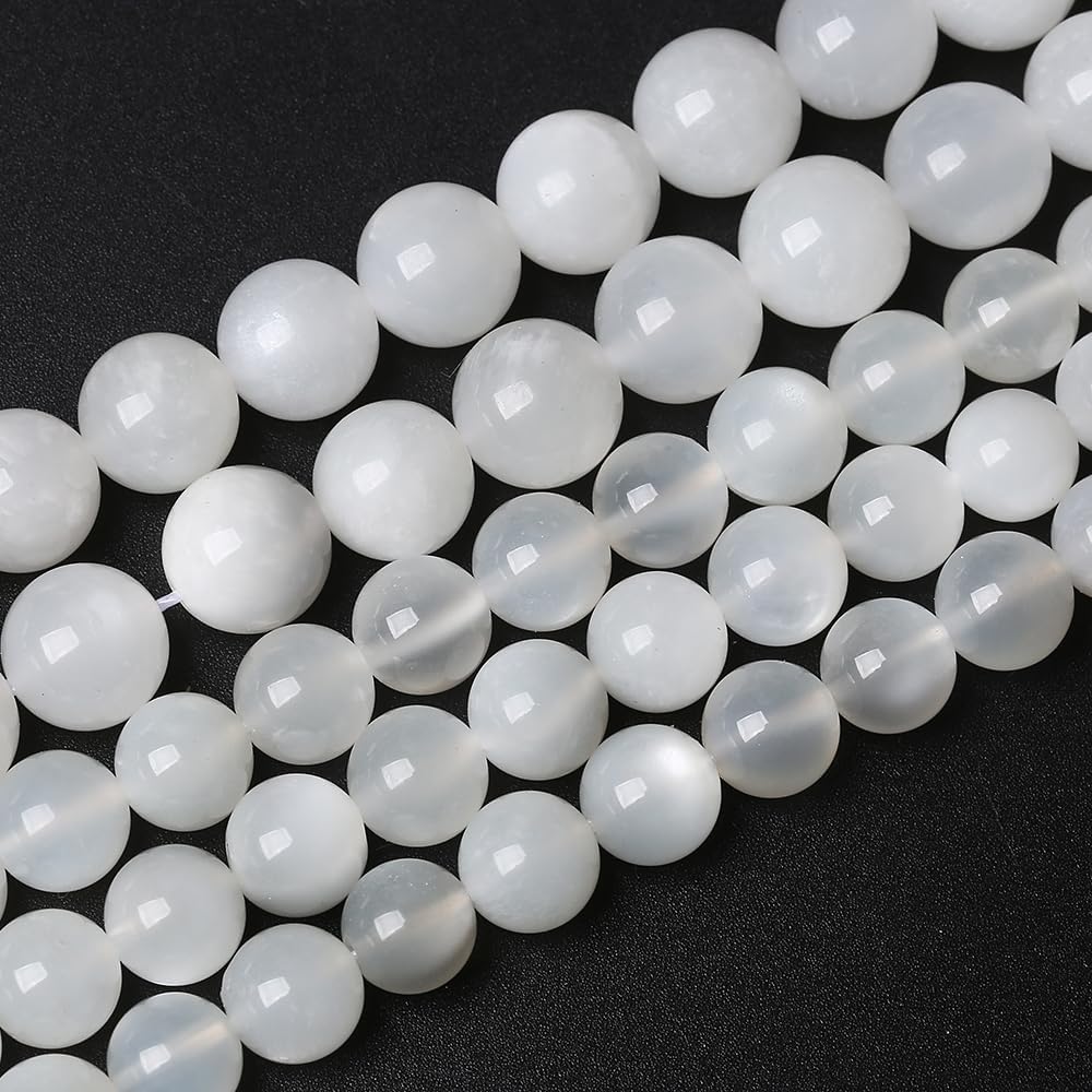 36pcs 10mm Natural White Moonstone Beads AAA Gemstone Round Loose Beads for Jewelry Making DIY Bracelets Necklaces Crystal Energy Healing Stone Beads 15" (10mm, White Moonstone)