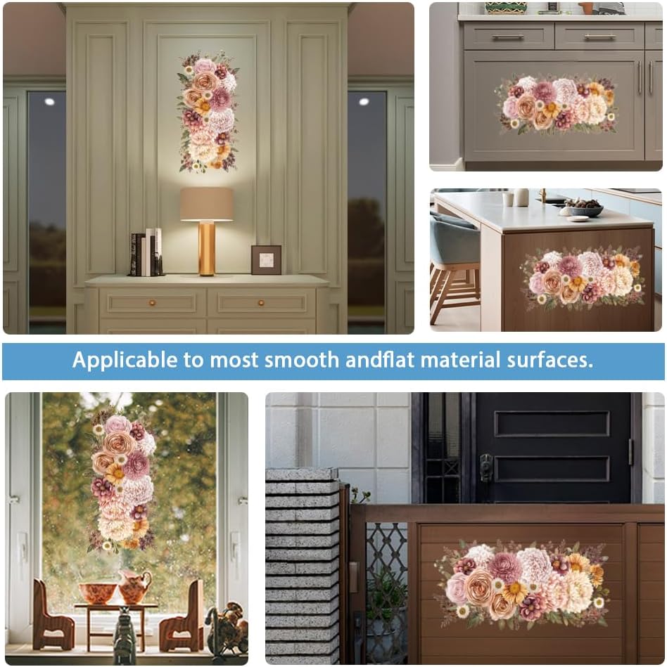 GLOBLELAND 4 Sheets Pink Vintage Bouquet Rub on Transfer for Furniture 11.8x5.9inch Flowers and Plants Rub on Transfer Sticker Daisy UV Self Adhesive Decals Wall Art Craft for Home Decor