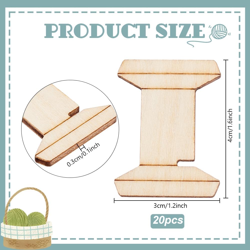 PH PandaHall 20pcs Thread Organizer Bobbin Winder Embroidery Thread Storage Floss Keeper Knitting Thread Holder Spool Shape Wood Bobbins Card for Sewing Crochet Needlework Tool 1.2x1.5 Inch