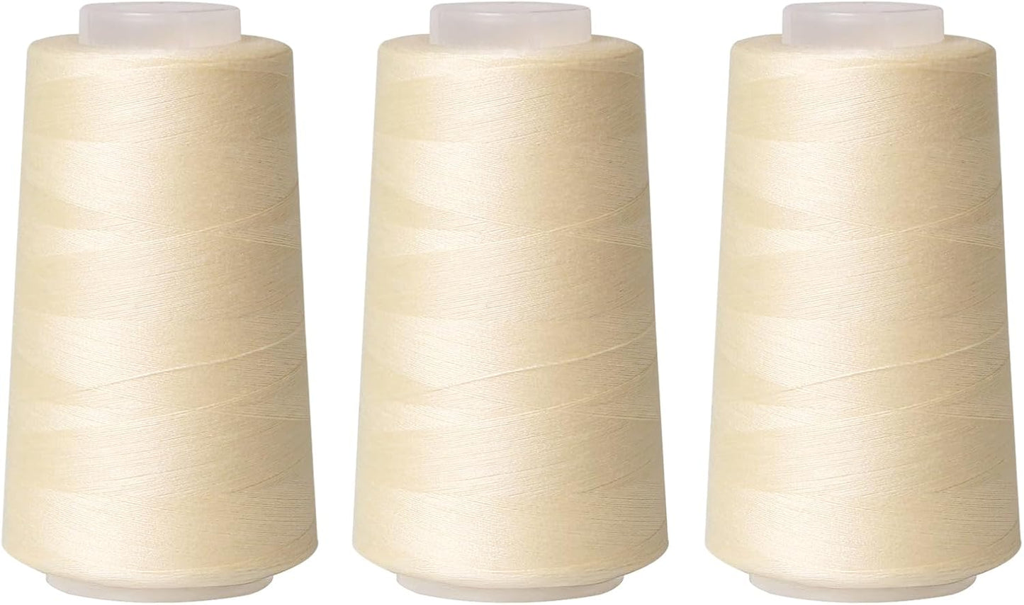 Sewing Thread Cone Set, 3 Pack Serger Thread, 3000 Yards Each, All Purpose Thread for Sewing, Quilting, Machines, Overlock, Merrow & Hand Embroidery (Beige*3)