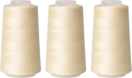 Sewing Thread Cone Set, 3 Pack Serger Thread, 3000 Yards Each, All Purpose Thread for Sewing, Quilting, Machines, Overlock, Merrow & Hand Embroidery (Beige*3)