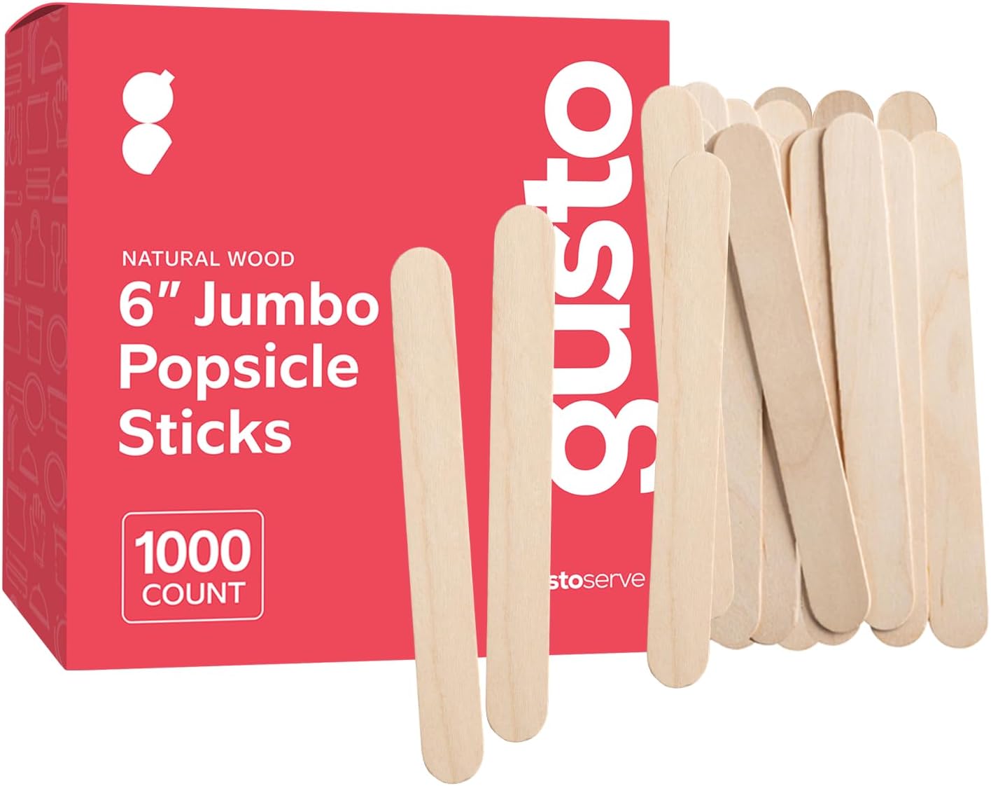 Gusto [1000 Count] Jumbo 6 Inch Wooden Multi-Purpose Popsicle Sticks, Craft Sticks for ICES, Ice Cream, Waxing, Tongue Depressor Wood Sticks -(Formerly Comfy Package)