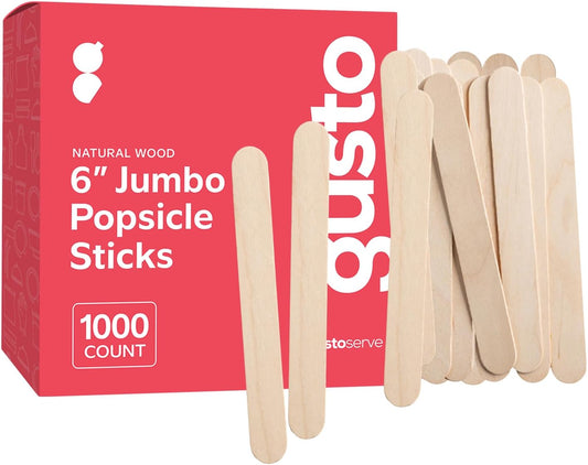 Gusto [1000 Count] Jumbo 6 Inch Wooden Multi-Purpose Popsicle Sticks, Craft Sticks for ICES, Ice Cream, Waxing, Tongue Depressor Wood Sticks -(Formerly Comfy Package)