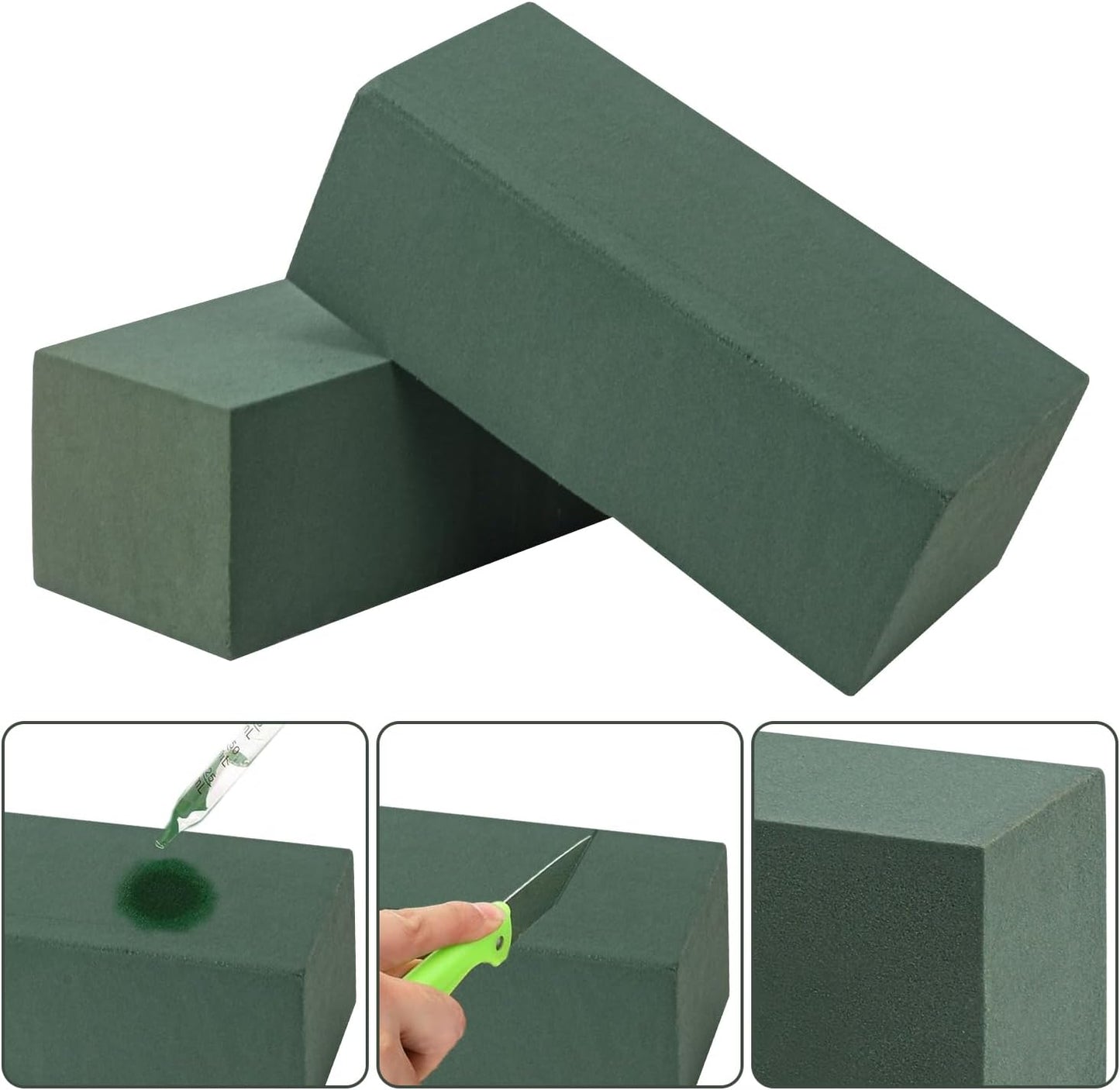 IHDYPPEW 8 PCS Green Floral Foam Blocks, 9"L x 4"W x 3.2"H Floral Foam for Flower Arrangements, Dry and Wet Florist Foam for Flowers, Flower Foam Bricks for Flowers Business, Outdoor, Weddings