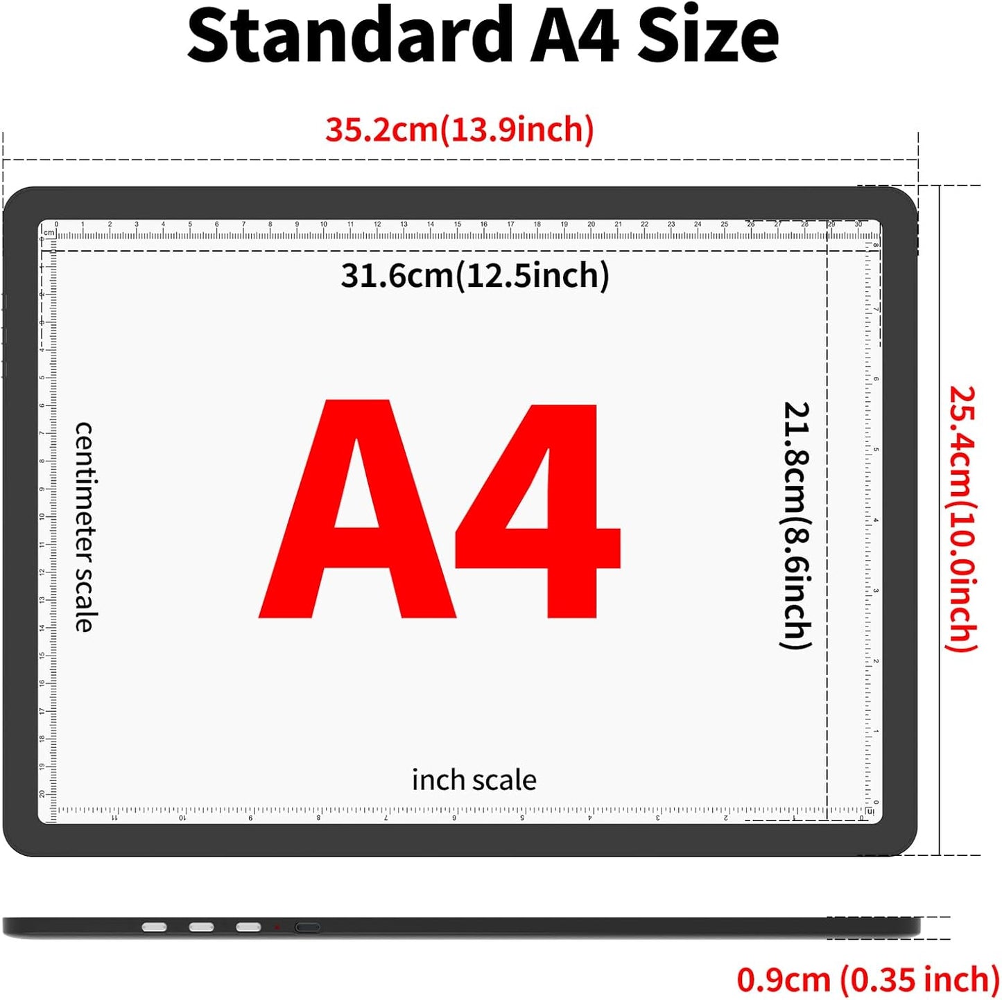 TOHETO A4 Light Board with Bag for Diamond Painting, Super Bright Magnetic Light Pad with Side Buttons, Lightbox for Tracing and Drawing, Corded Light Table for Sketching, Weeding Vinyl (Black)