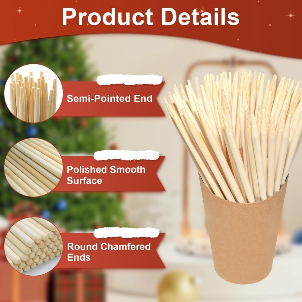 400 pcs Candy Apple Skewer Sticks, PEOUWNES 5mm 5.5 inch Caramel Apple Sticks, Corn Dog Sticks, Rock Candy Stick, Bamboo Skewers for Corn Cob Kabob, Lollipop, Grill